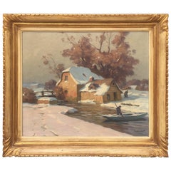 paul french painter Winter Landscape Oil on Canvas by French Painter Paul André Eschbach