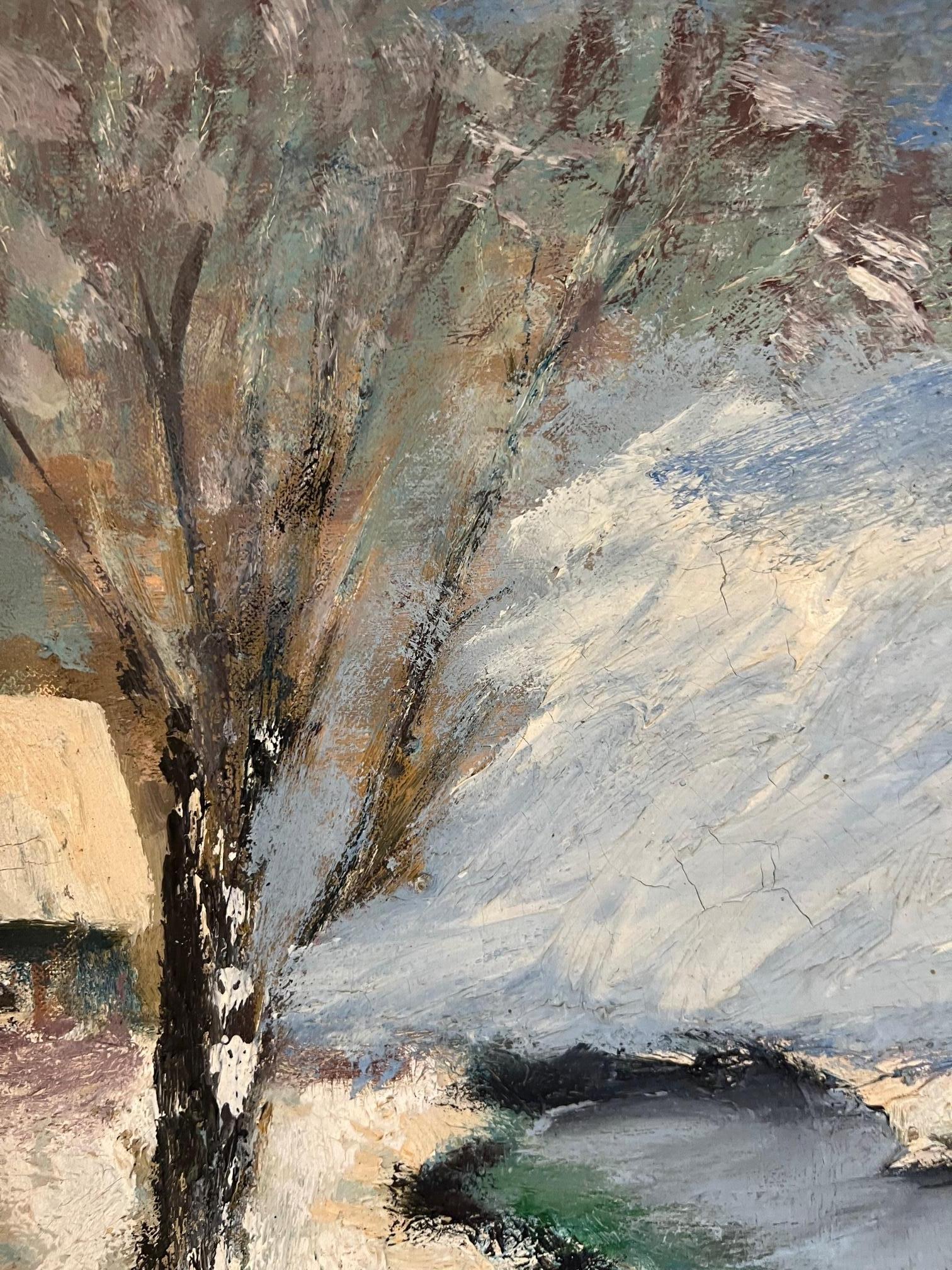 Milieu du XXe siècle Peinture à l'huile de paysage d'hiver d'Irving Rosenzweig, 1952