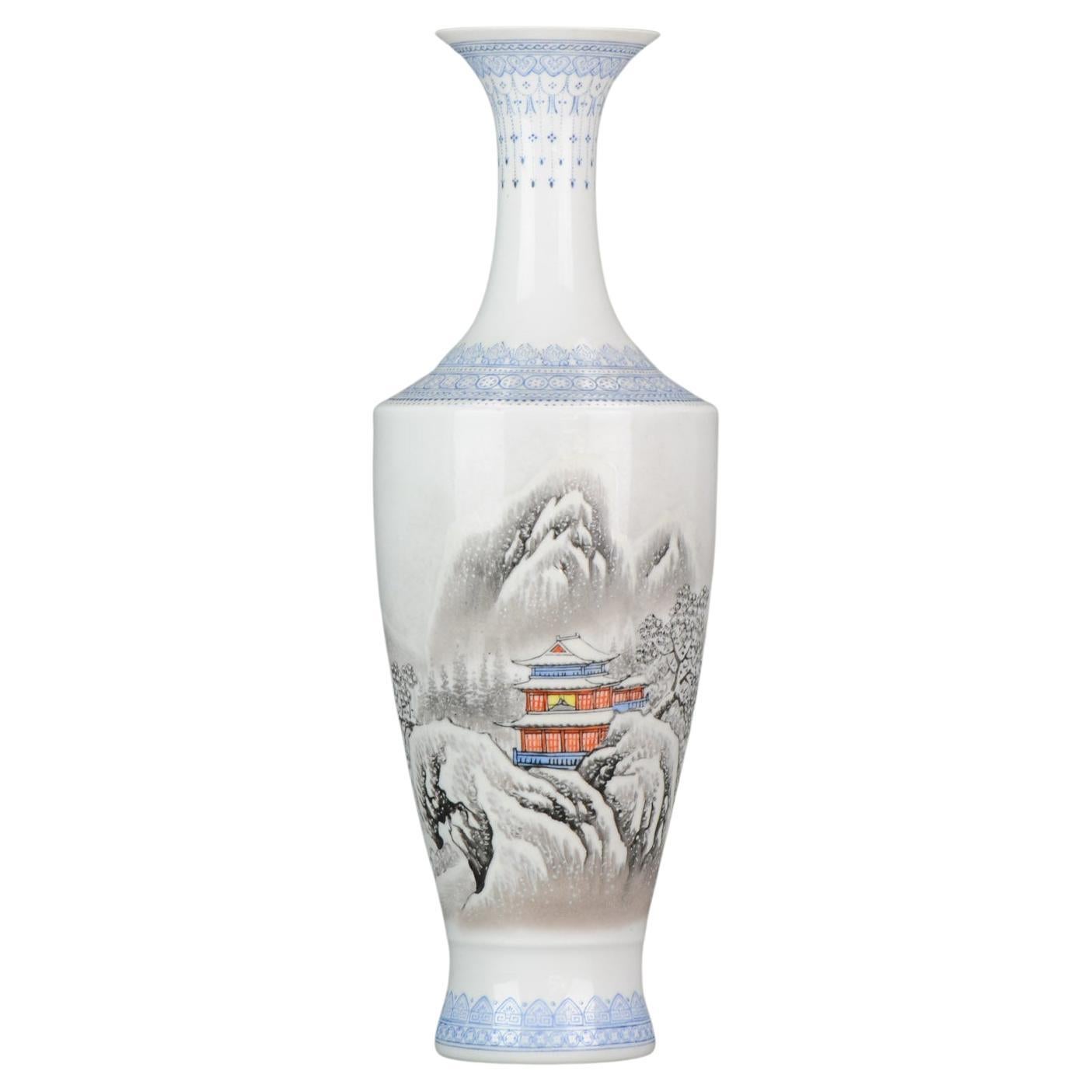 Winter Landscape PROC Eggshell Porcelain Vase Chinese Plates, 20th Century