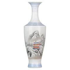 Vintage Winter Landscape PROC Eggshell Porcelain Vase Chinese Plates, 20th Century