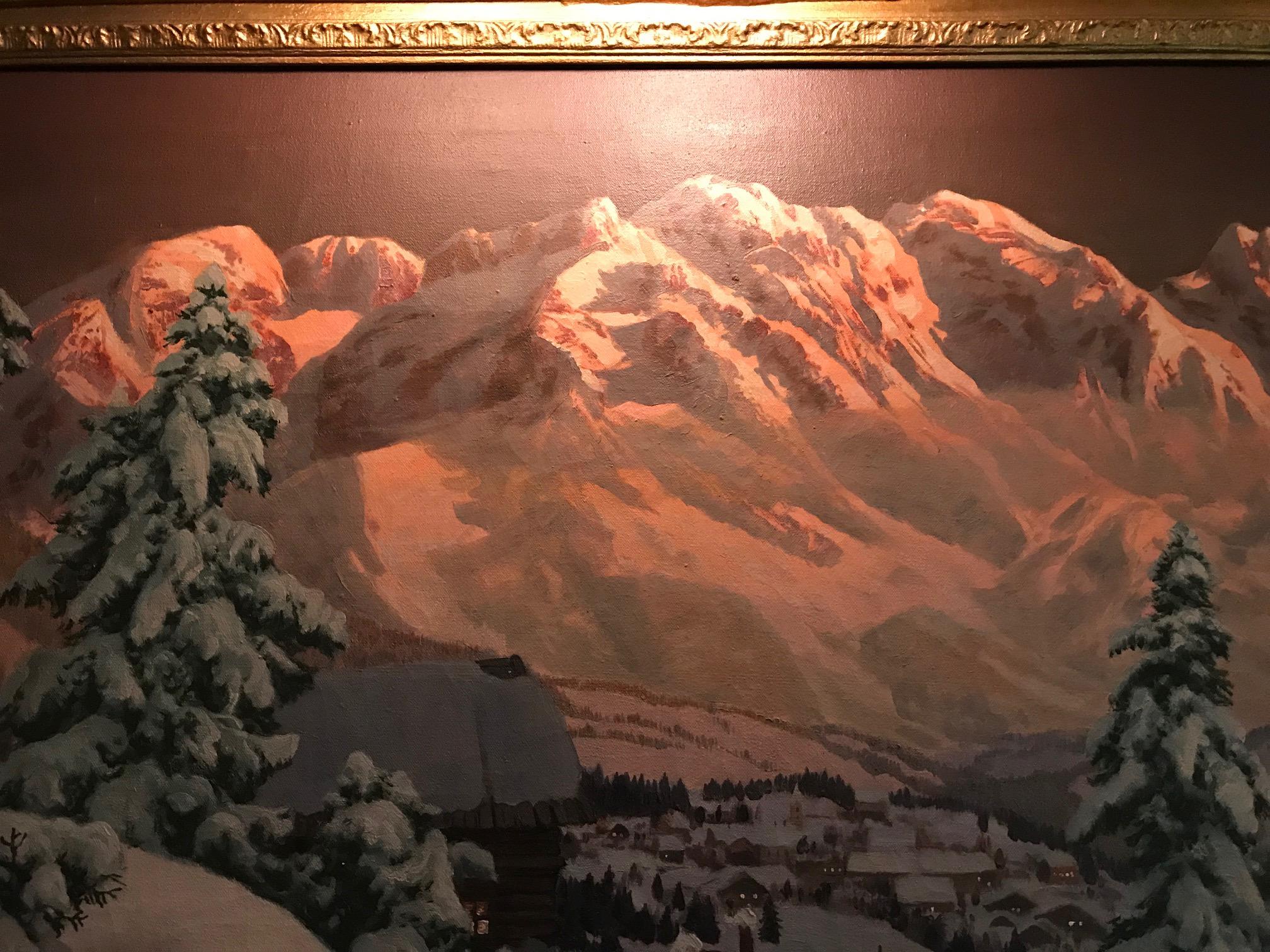 Winter Landscape Snow Scene Country Road Painting Oil on Canvas Framed Argnegger For Sale 10