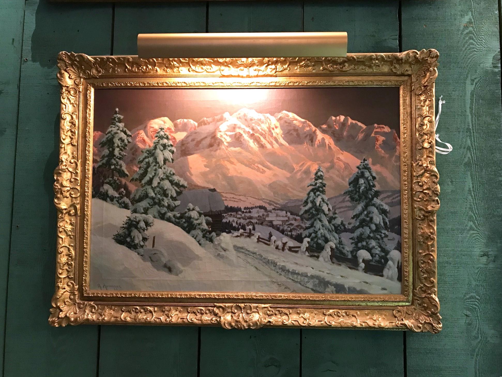 Winter Landscape Snow Scene Country Road Painting Oil on Canvas Framed Argnegger For Sale 11