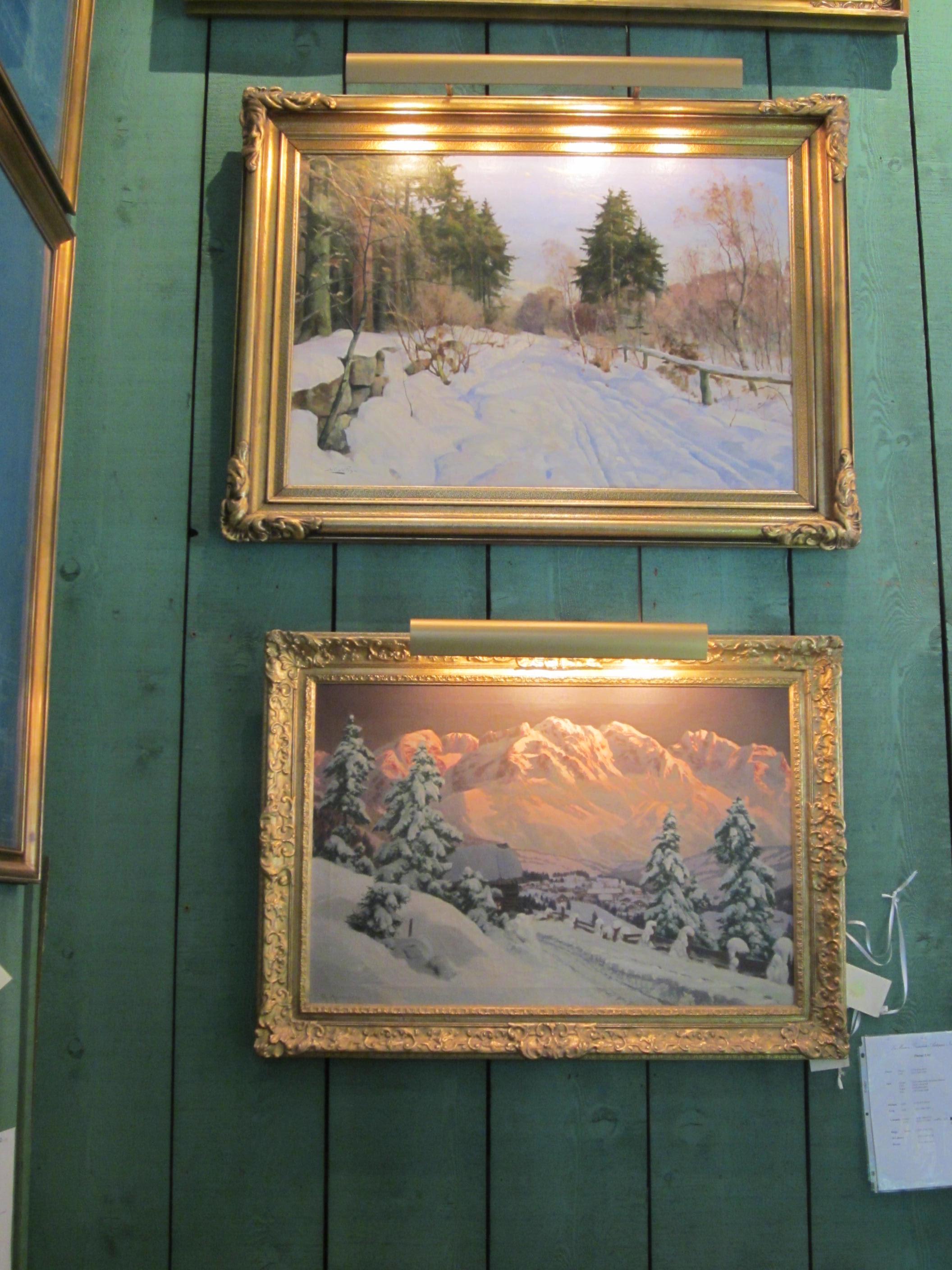 Winter Landscape Snow Scene Country Road Painting Oil on Canvas Framed Argnegger For Sale 13