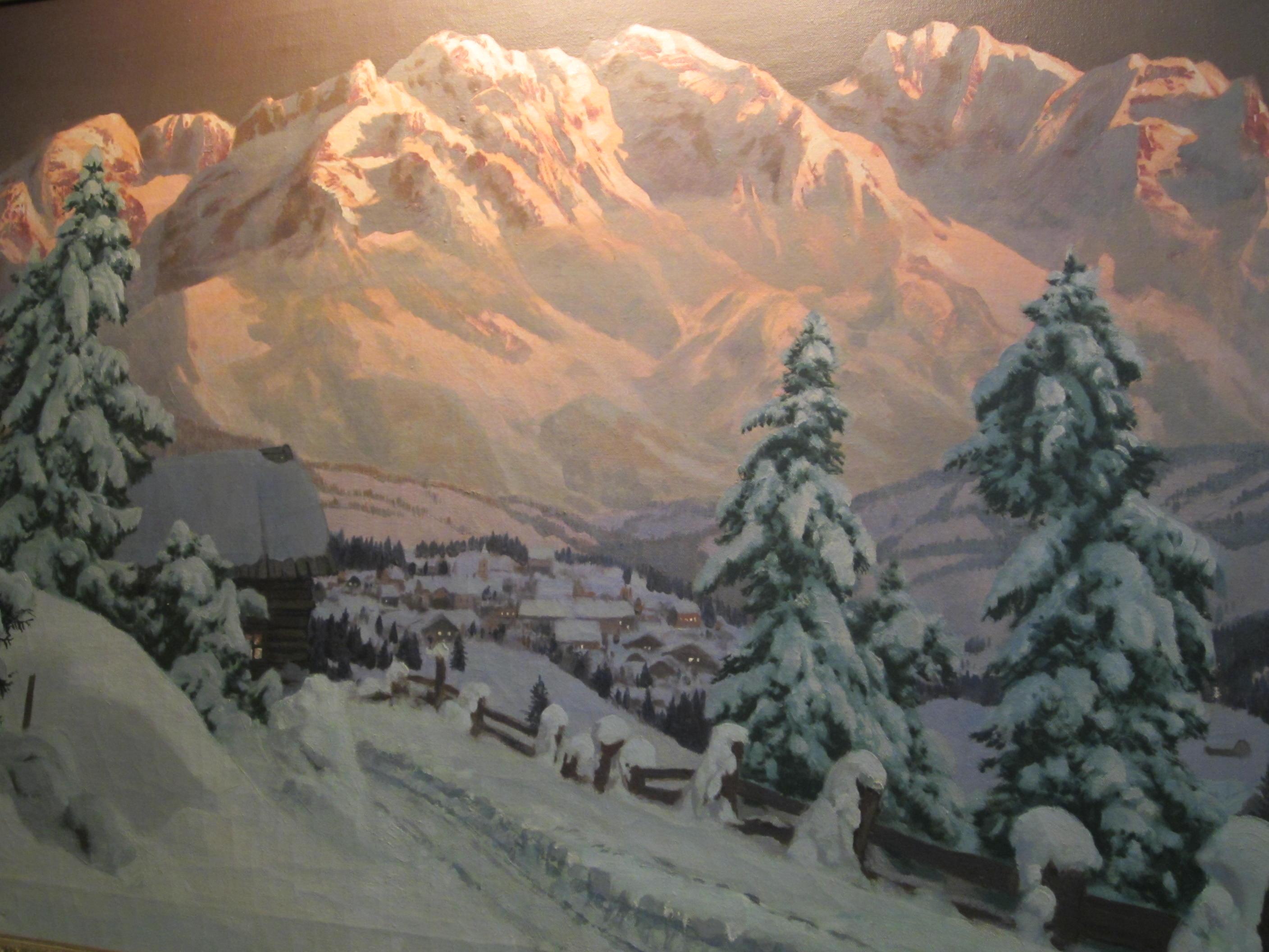 Winter Landscape Snow Scene Country Road Painting Oil on Canvas Framed Argnegger For Sale 1