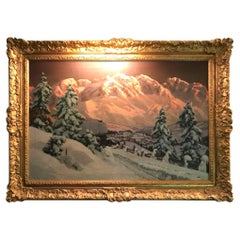 Paesaggio invernale Scena di neve Strada di campagna Pittura olio su tela con cornice Argnegger