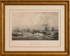 Winter-Landskap, Swedish Winter Scene Lithograph after Pehr Wickenberg, 1850