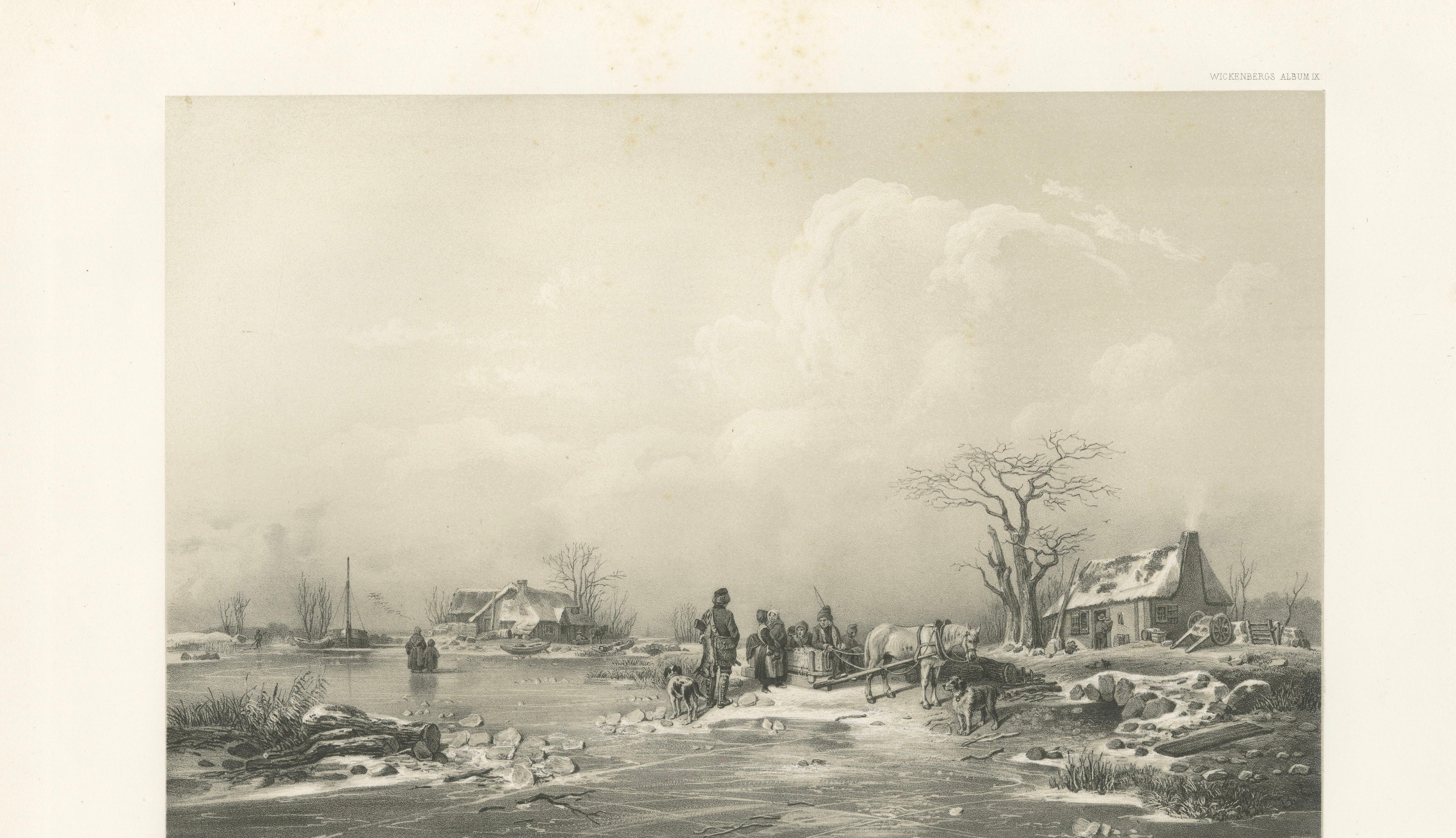 Winter-Landskap, Swedish Winter Scene Lithograph after Pehr Wickenberg, 1850