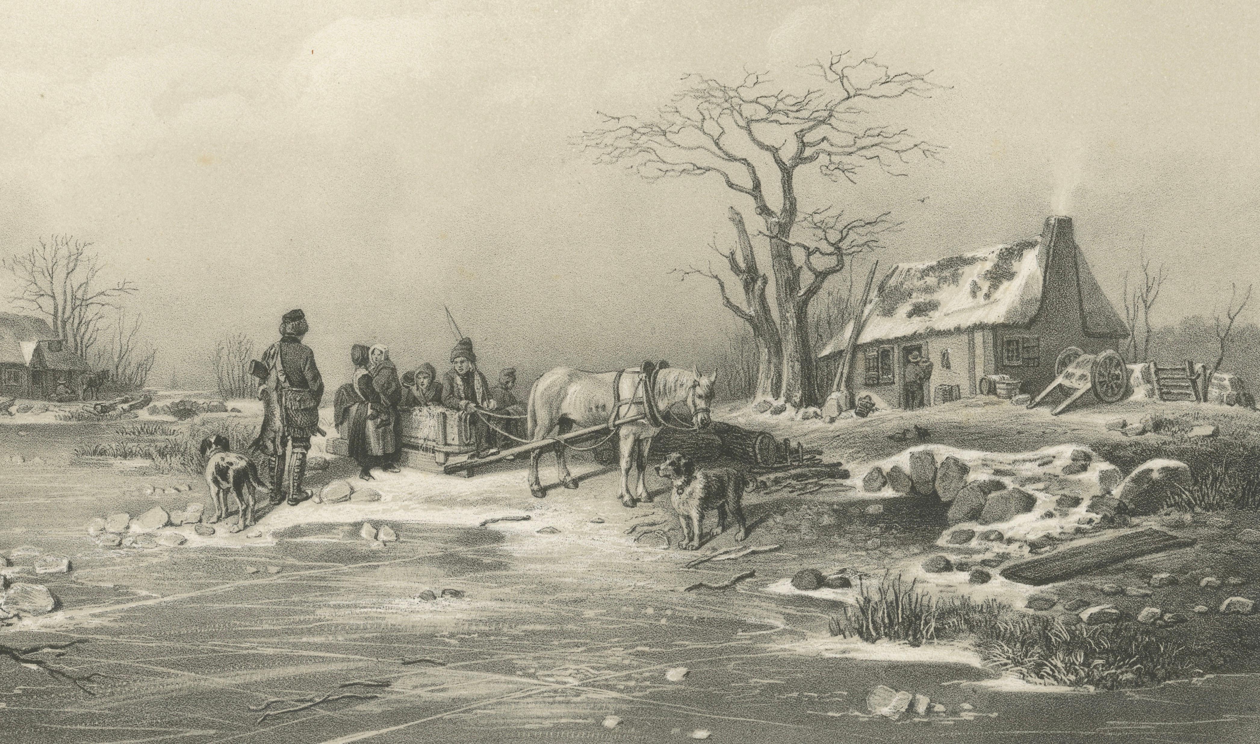 Winter-Landskap, Swedish Winter Scene Lithograph after Pehr Wickenberg, 1850