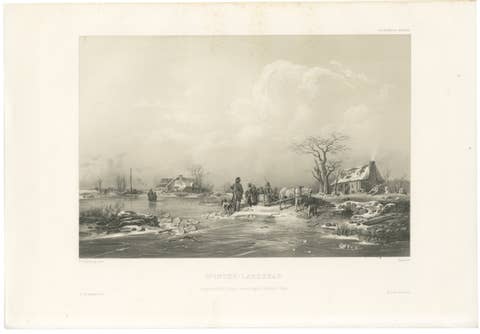 Winter-Landskap, Swedish Winter Scene Lithograph after Pehr Wickenberg, 1850