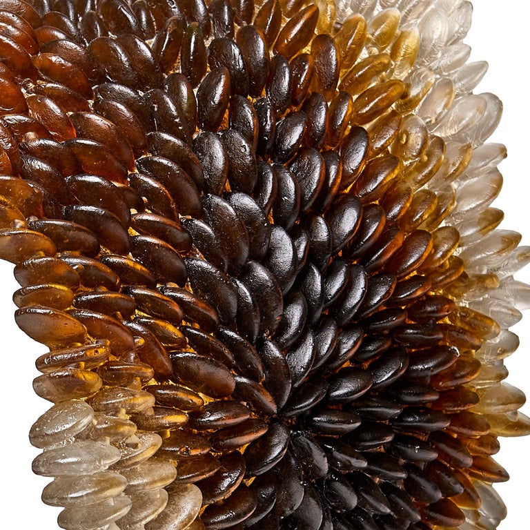 British Winter Leaf I, Unique Glass Sculpture in brown & amber by Nina Casson McGarva For Sale