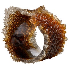 Winter Leaf I, Unique Glass Sculpture in brown & amber by Nina Casson McGarva