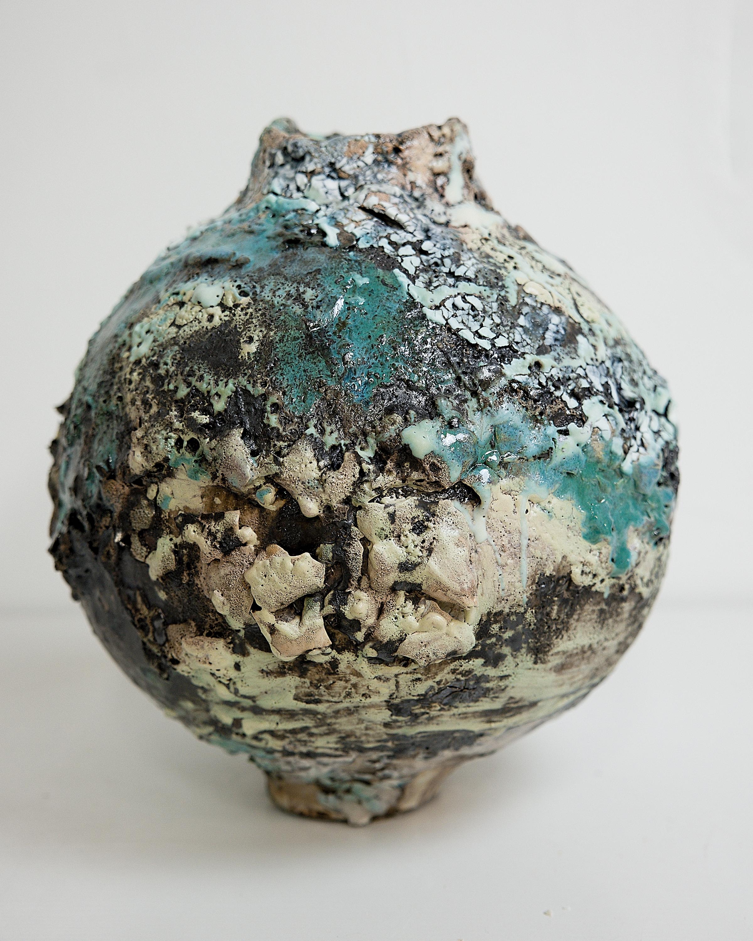Ceramic Winter Moon Cracked Vase !! For Sale