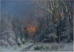 Paysage de nuit hivernale Huile sur toile de A. Gustav Schweitzer