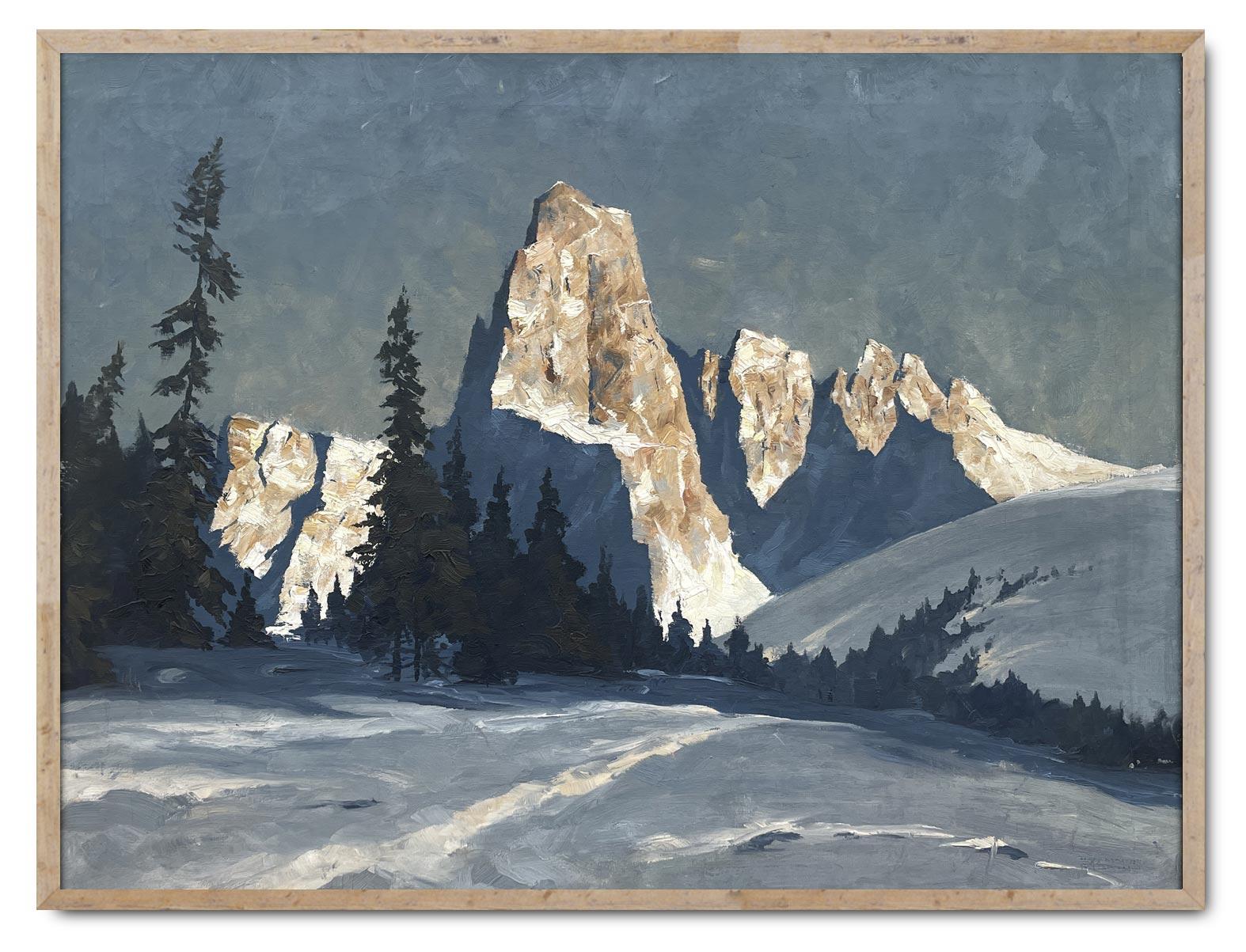 Winter in den italienischen Dolomiten Öl auf Leinwand von Georg Grauvogl (Art déco) im Angebot