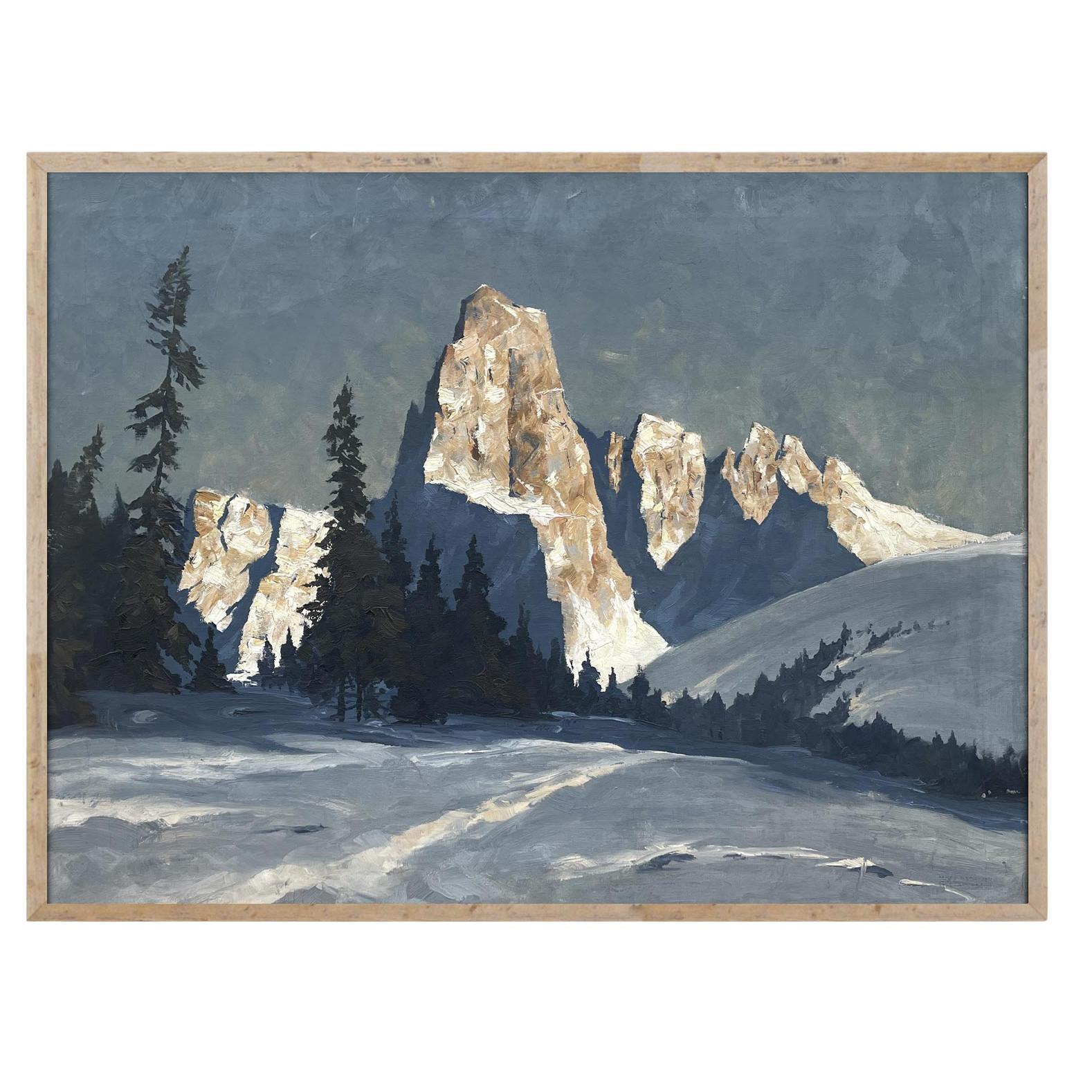 Winter on Italian Dolomites Oil on Canvas by Georg Grauvogl For Sale