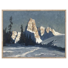 Vintage Winter on Italian Dolomites Oil on Canvas by Georg Grauvogl