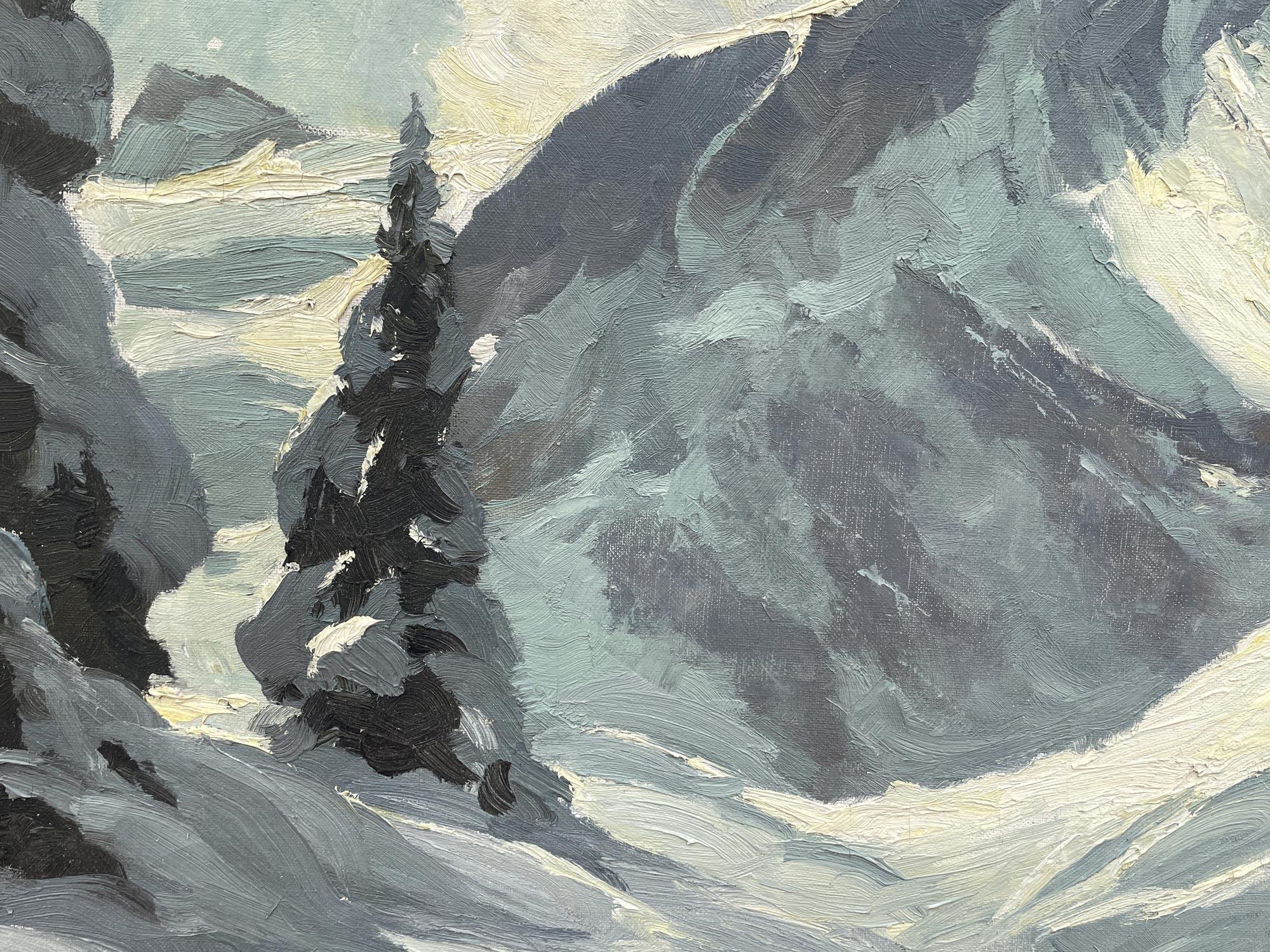 Winter on Peaks Oil on Canvas by Georg Grauvogl For Sale 5