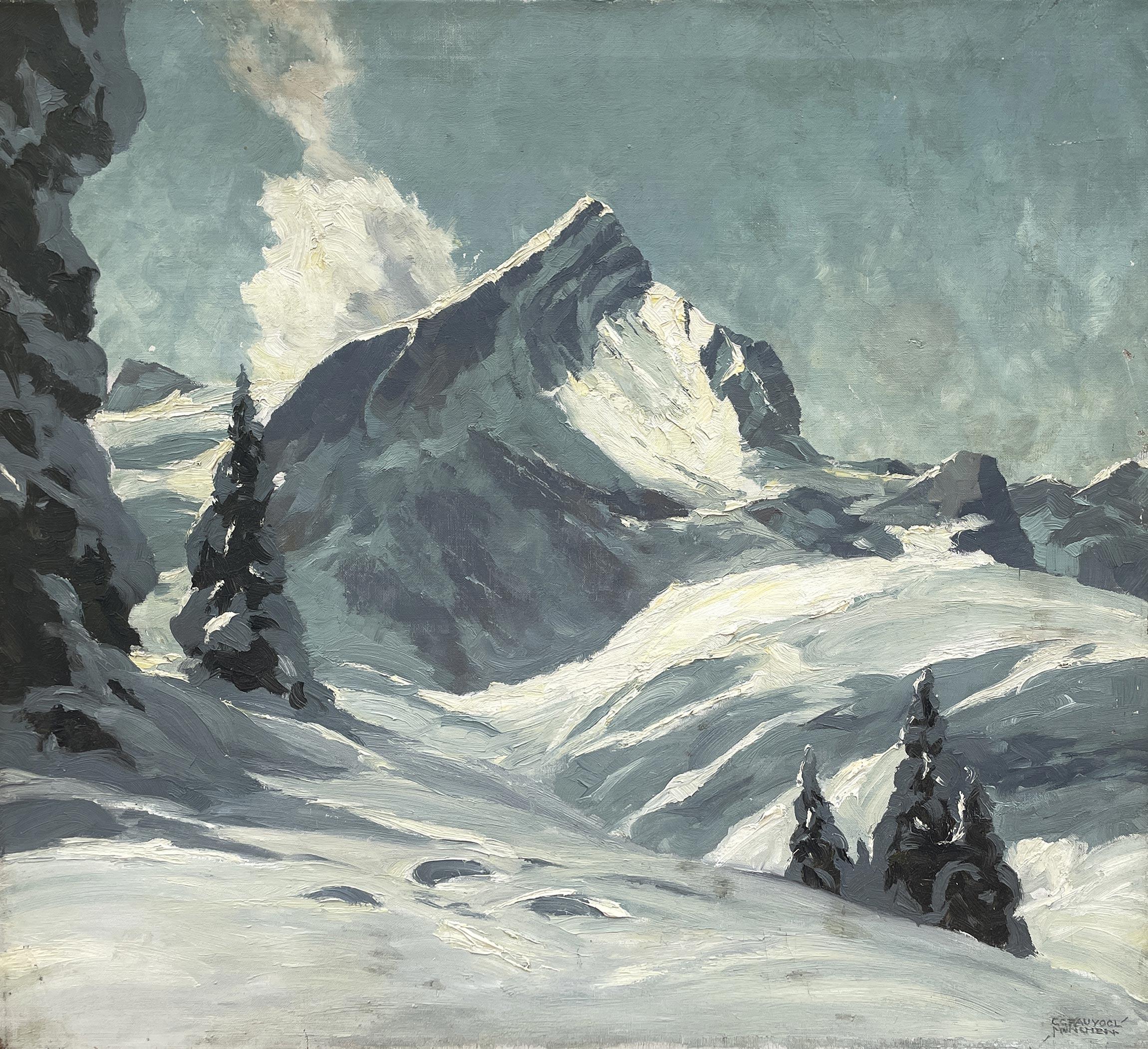 Winter on Peaks Oil on Canvas by Georg Grauvogl For Sale 1