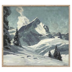 Vintage Winter on Peaks Oil on Canvas by Georg Grauvogl