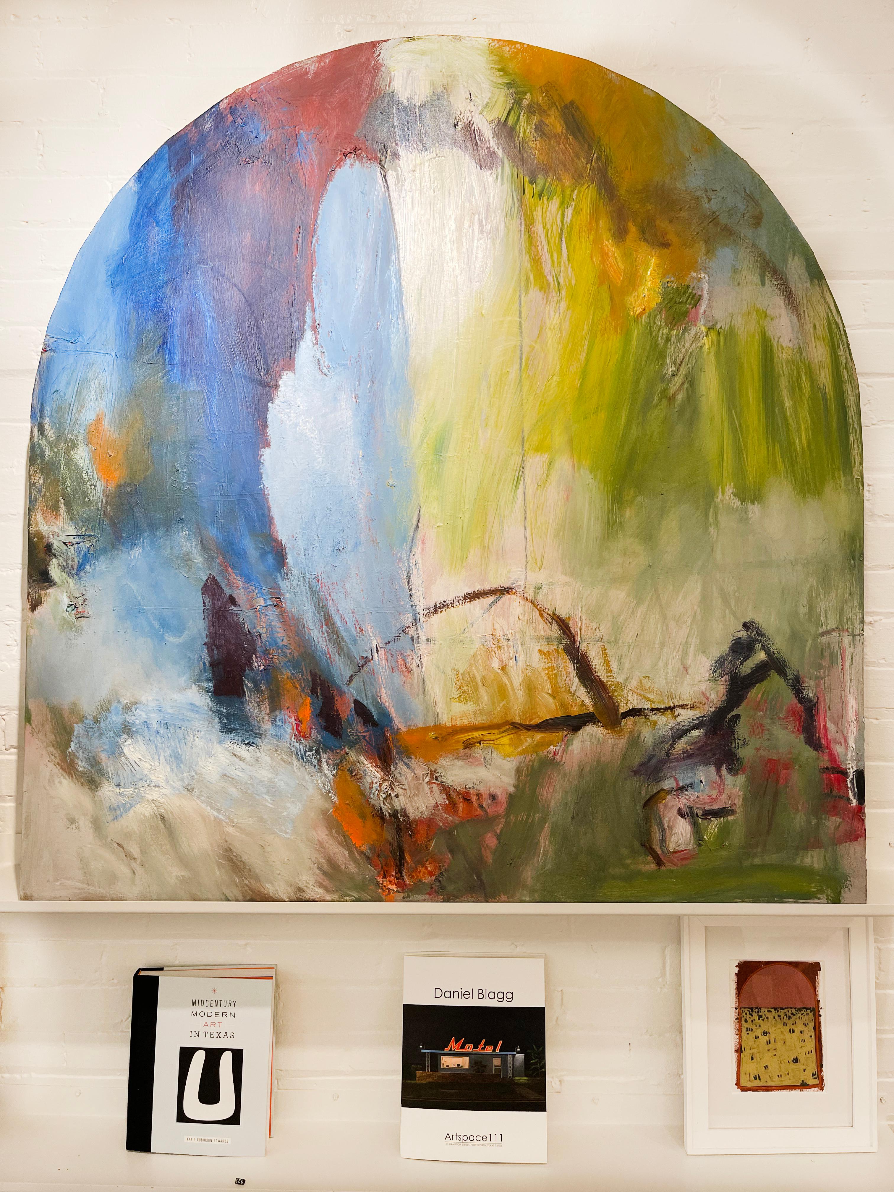 Peinture à l'huile de taille moyenne, colorée, femmes en expressionnisme abstrait avec coucher de soleil - Expressionnisme abstrait Painting par Winter Rusiloski