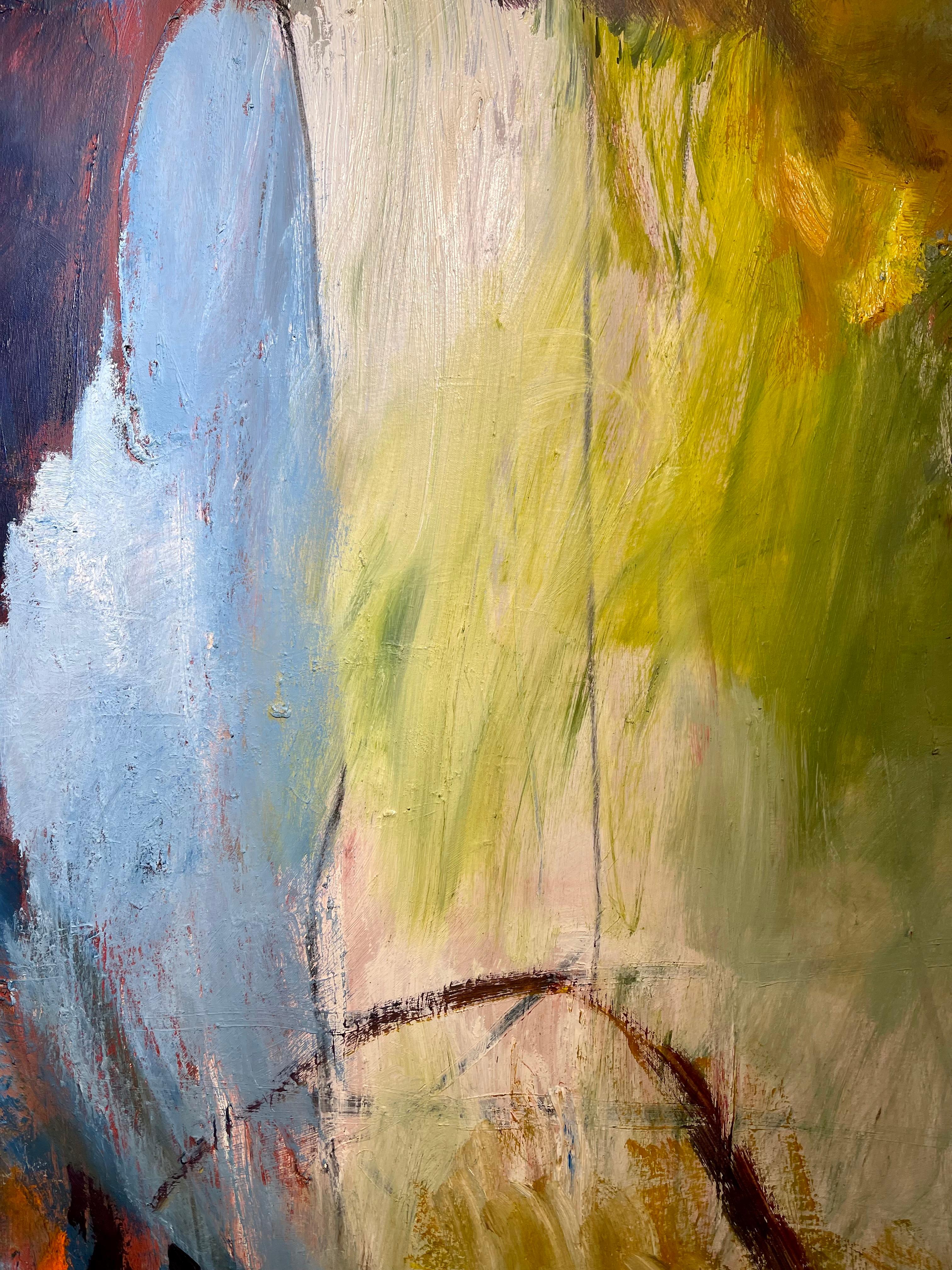 Peinture à l'huile de taille moyenne, colorée, femmes en expressionnisme abstrait avec coucher de soleil en vente 1