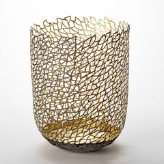 Winter Sketch II, steel & gold organic latticed sculptural vase by Claire Malet