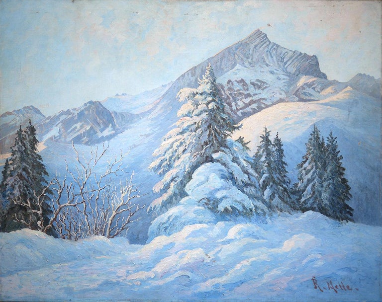 Winter Snow Painting R Nette Alpspitze Oil On Canvas 1950