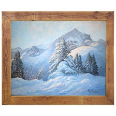 Snow Painting Winter, R.Nette, Alpspitze Oil on Canvas, 1950