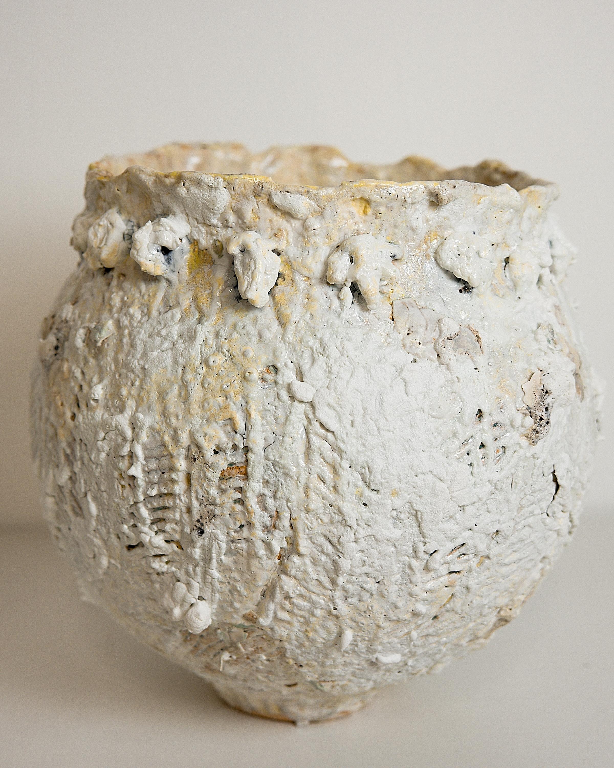 Organic Modern Winter Snow Texture Vessel Vase For Sale