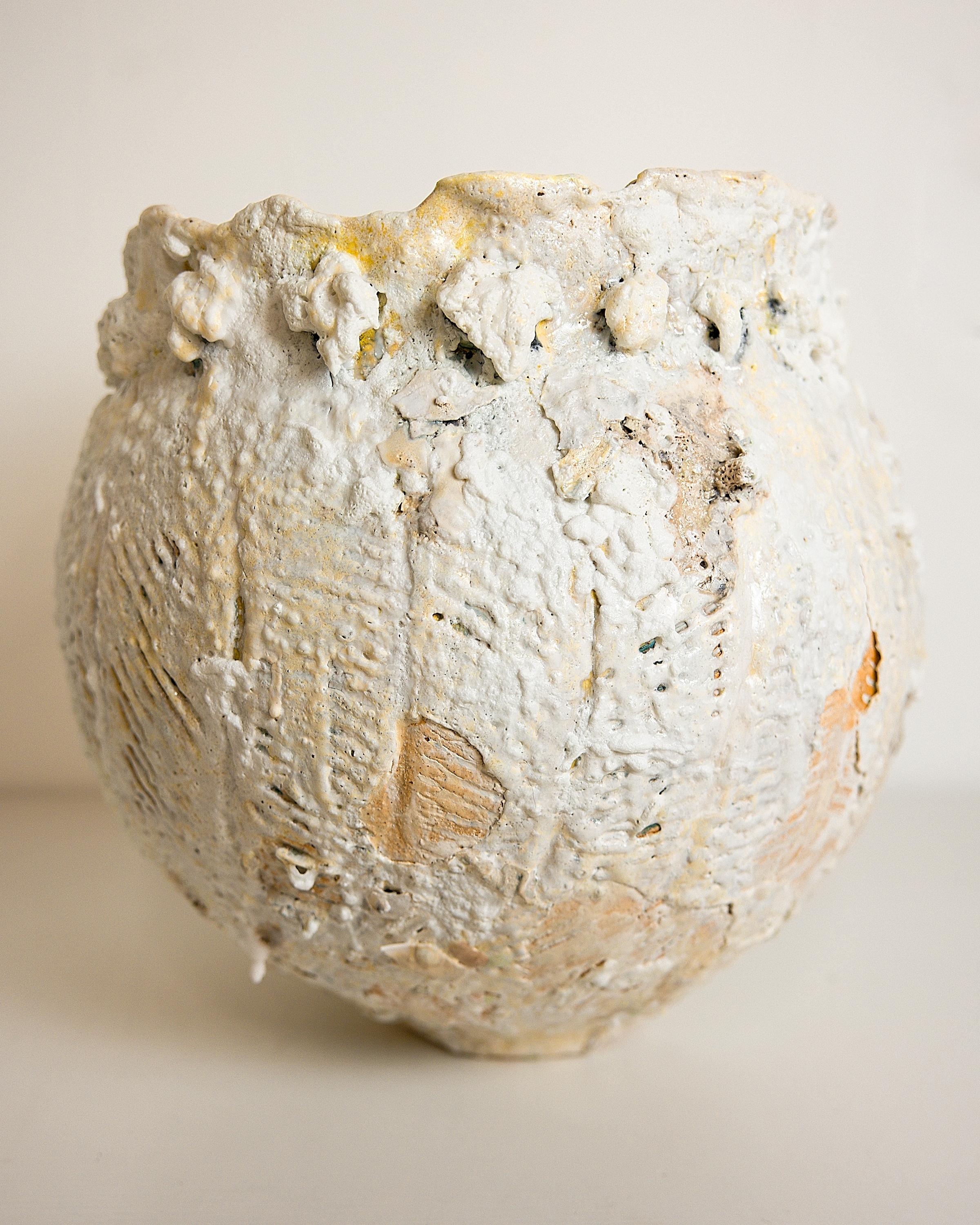 Ceramic Winter Snow Texture Vessel Vase For Sale