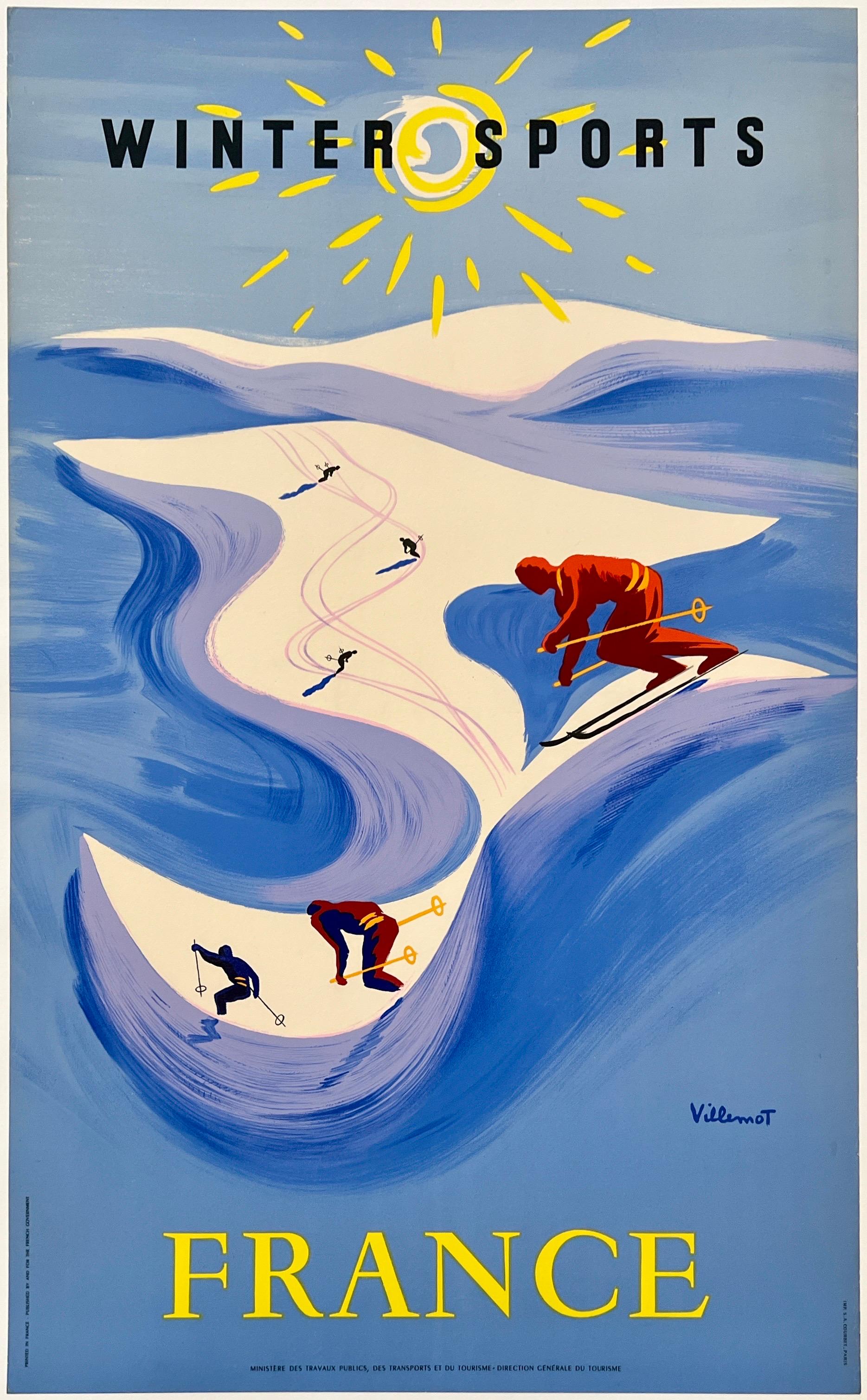 WINTER SPORTS - FRANCE Original Vintage French Travel Tourism Ski Poster Affiche