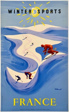WINTER SPORTS - FRANCE Original Vintage French Travel Tourism Ski Poster Affiche