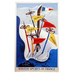 Vintage Winter Sports in France Poster by Vecoux for Paul Martial, 1947