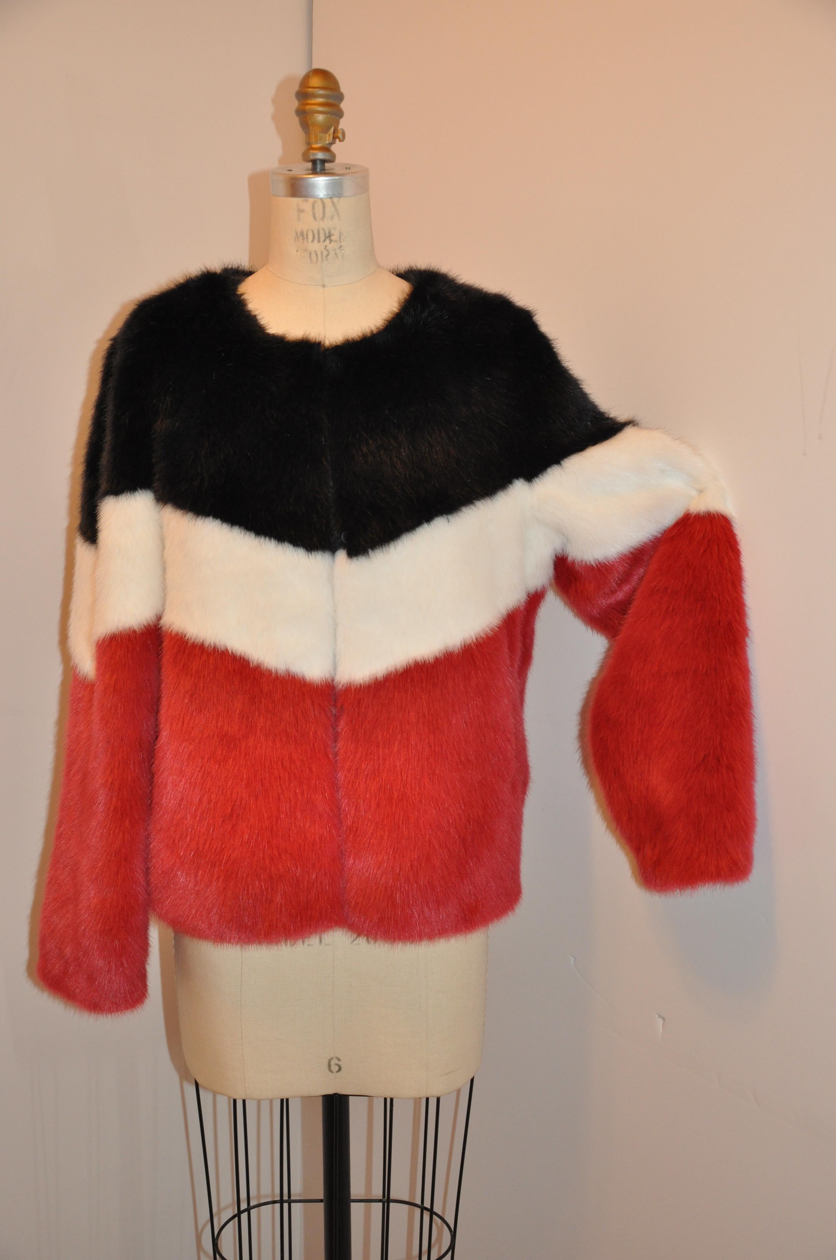 Winter-White, Italian-Red & Midnight-Black Cropped Faux-Fur 