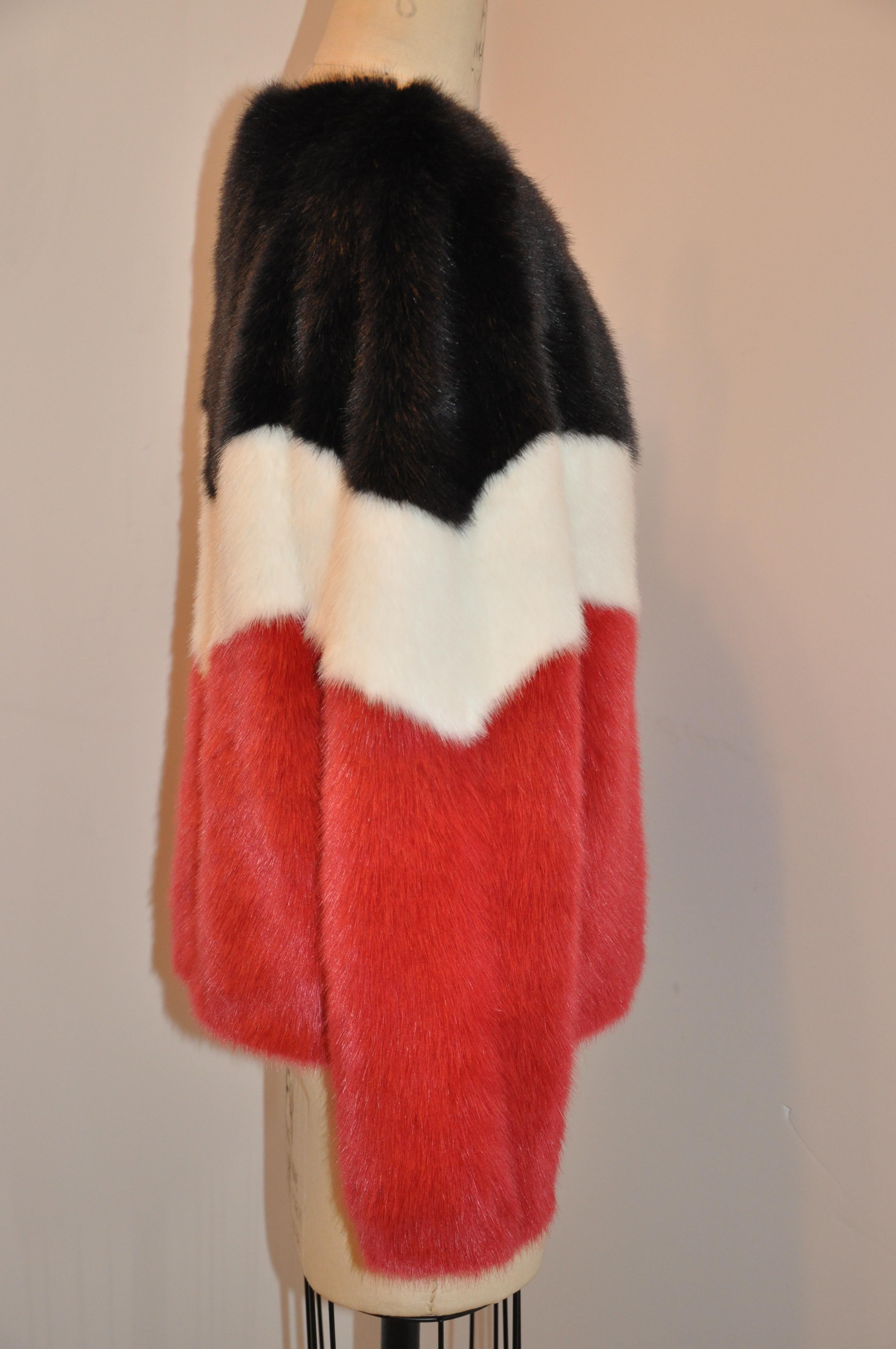 Women's or Men's Winter-White, Italian-Red & Midnight-Black Cropped Faux-Fur 