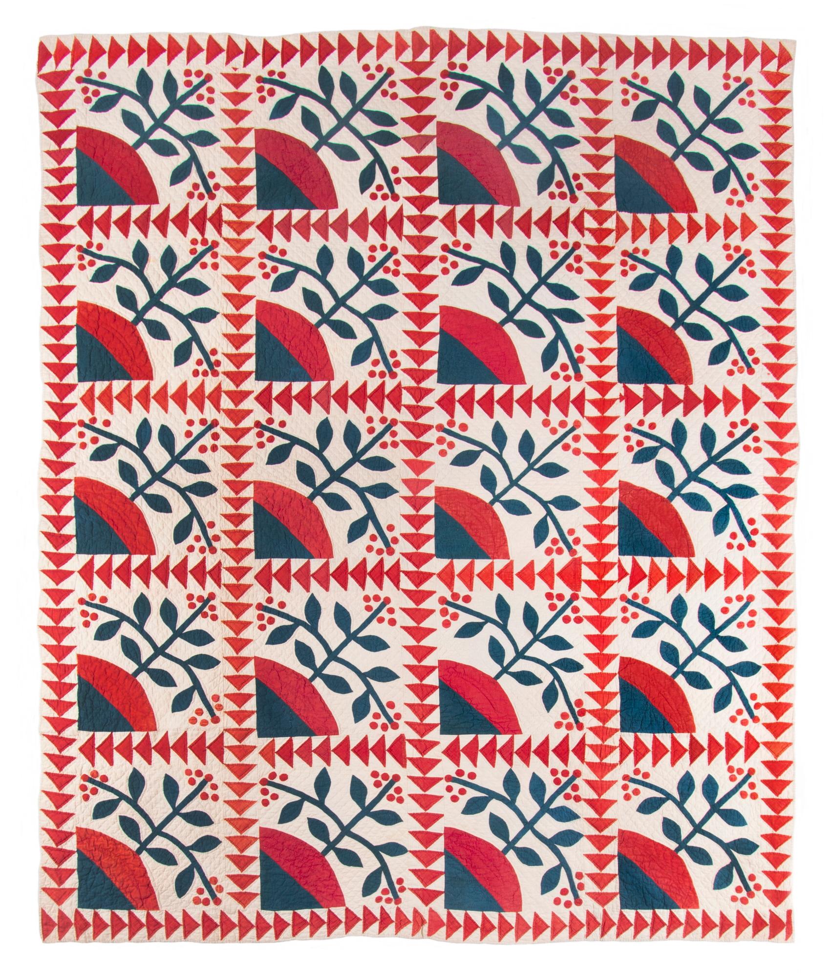 Winterberry and Flying Geese Pattern Quilt, circa 1860-1870 In Good Condition For Sale In York County, PA