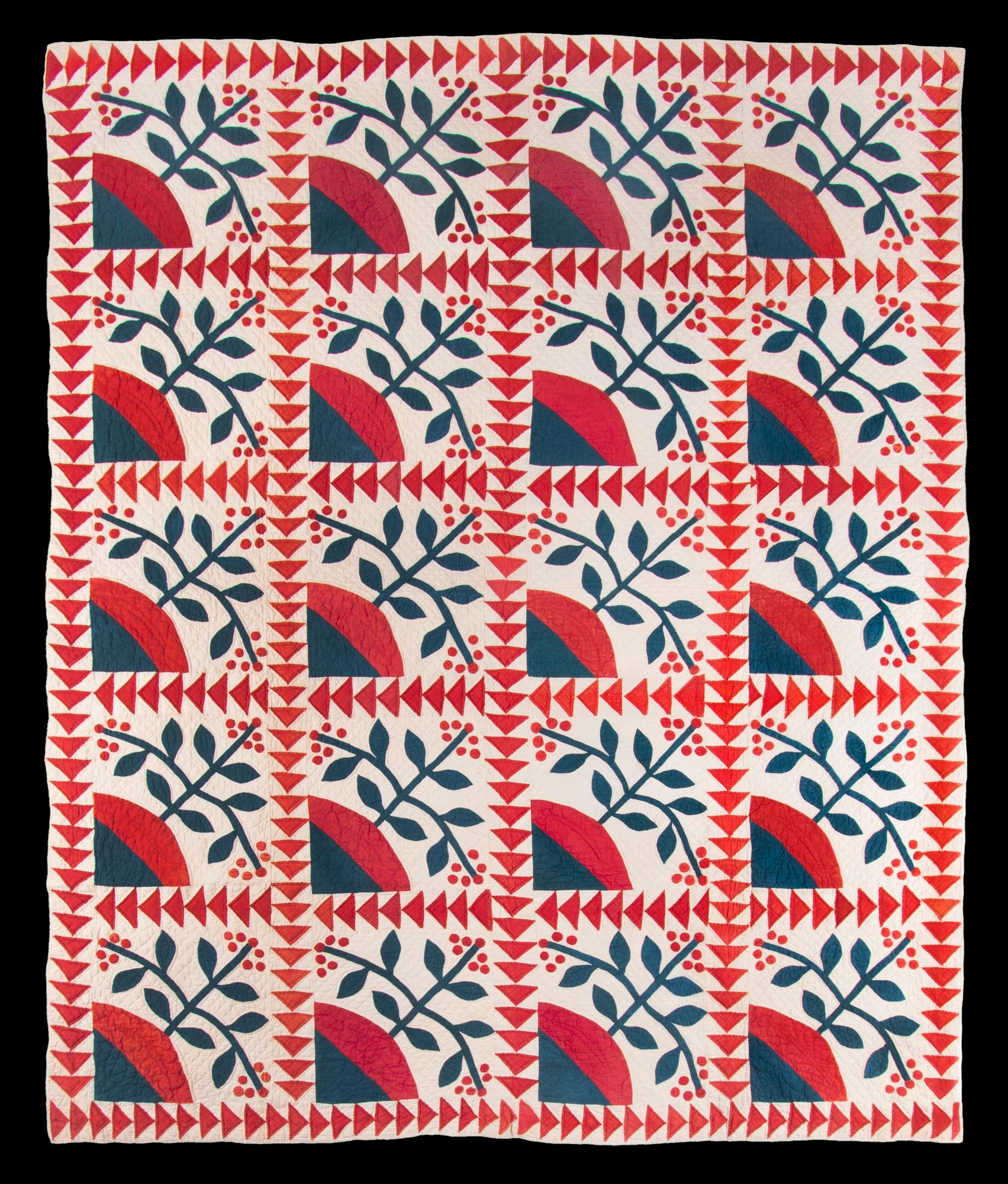 19th Century Winterberry and Flying Geese Pattern Quilt, circa 1860-1870 For Sale