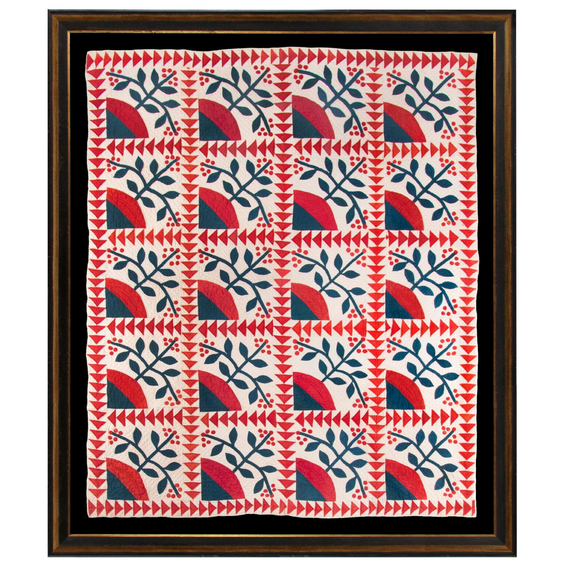 Winterberry and Flying Geese Pattern Quilt, circa 1860-1870