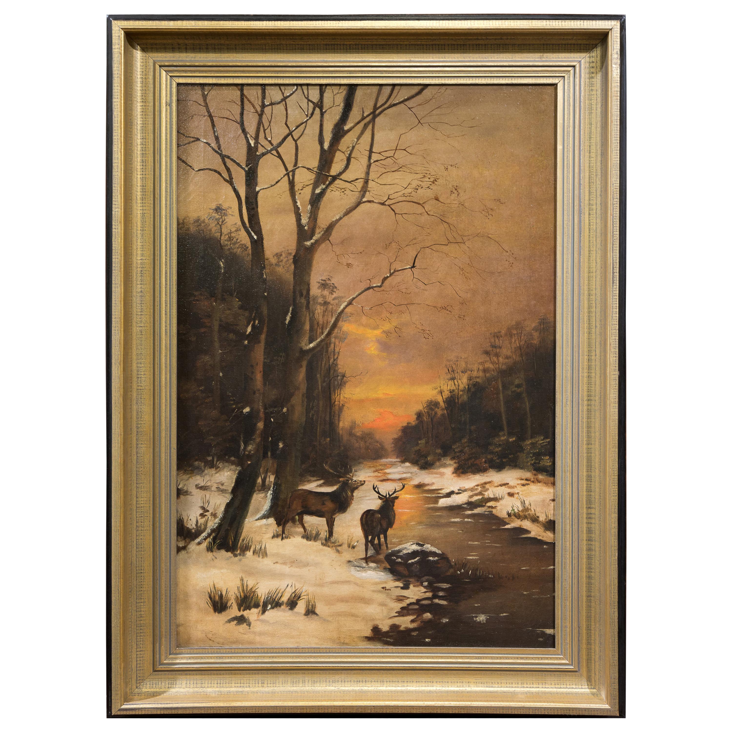 Winter's Afternoon, Oil on Canvas by J. Macculloch, circa 1880 For Sale