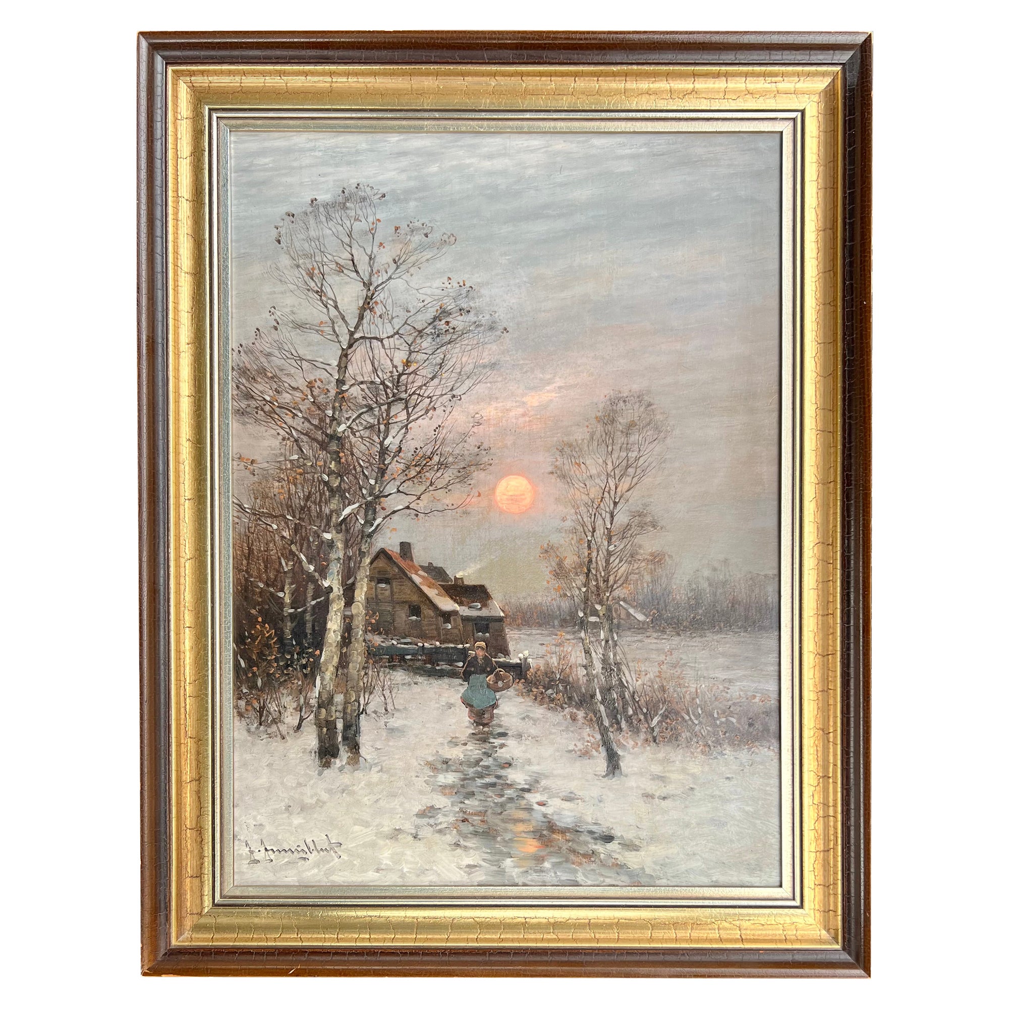 "Lueur d'hiver" Peinture de l'école hollandaise du XIXe siècle par Johann Jungblut en vente