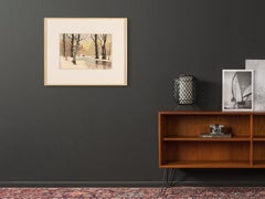 Winterwald Oil on Hardboard Framed Snowy Landscape Forest Trees