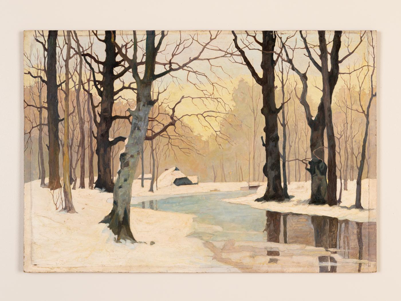  Winterwald Oil on Hardboard Framed Snowy Landscape Forest Trees In Good Condition For Sale In Neuss, NW