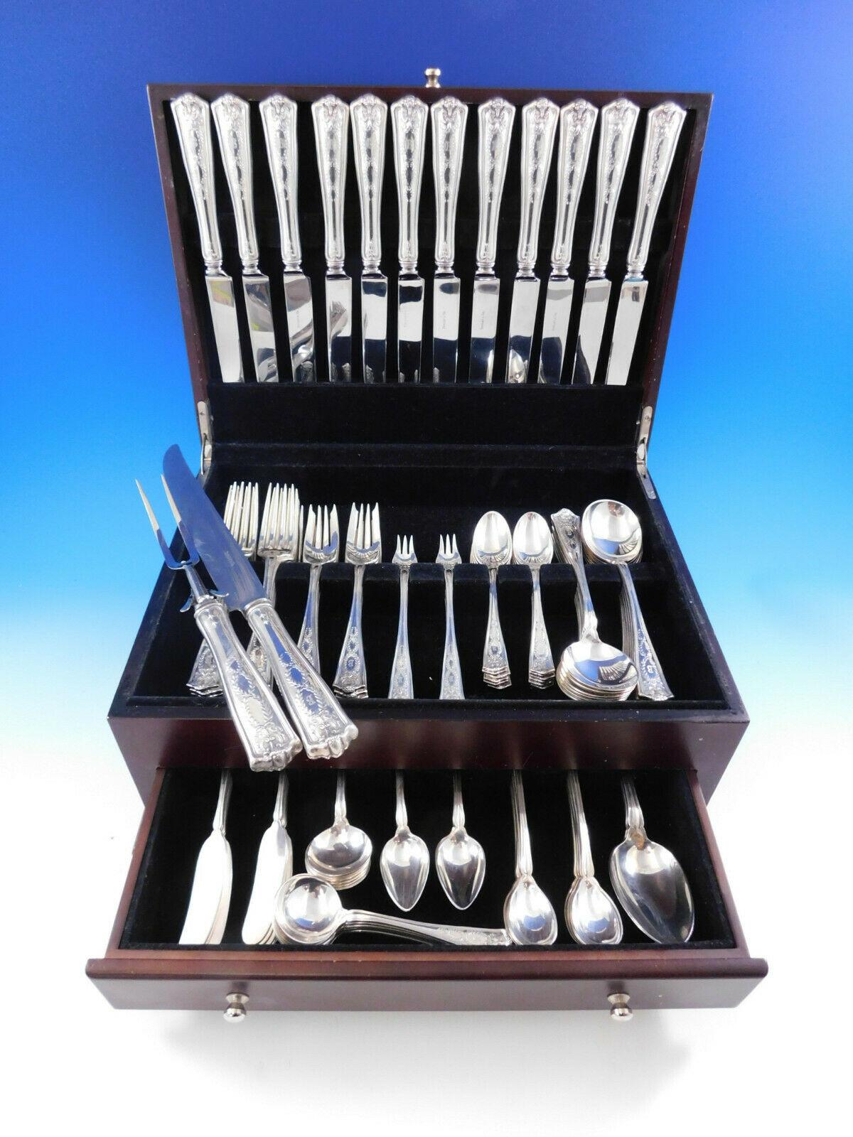 Monumental dinner size Winthrop by Tiffany & Co. Sterling silver flatware set - 125 pieces. This set includes: 

12 dinner size knives, 10 1/4