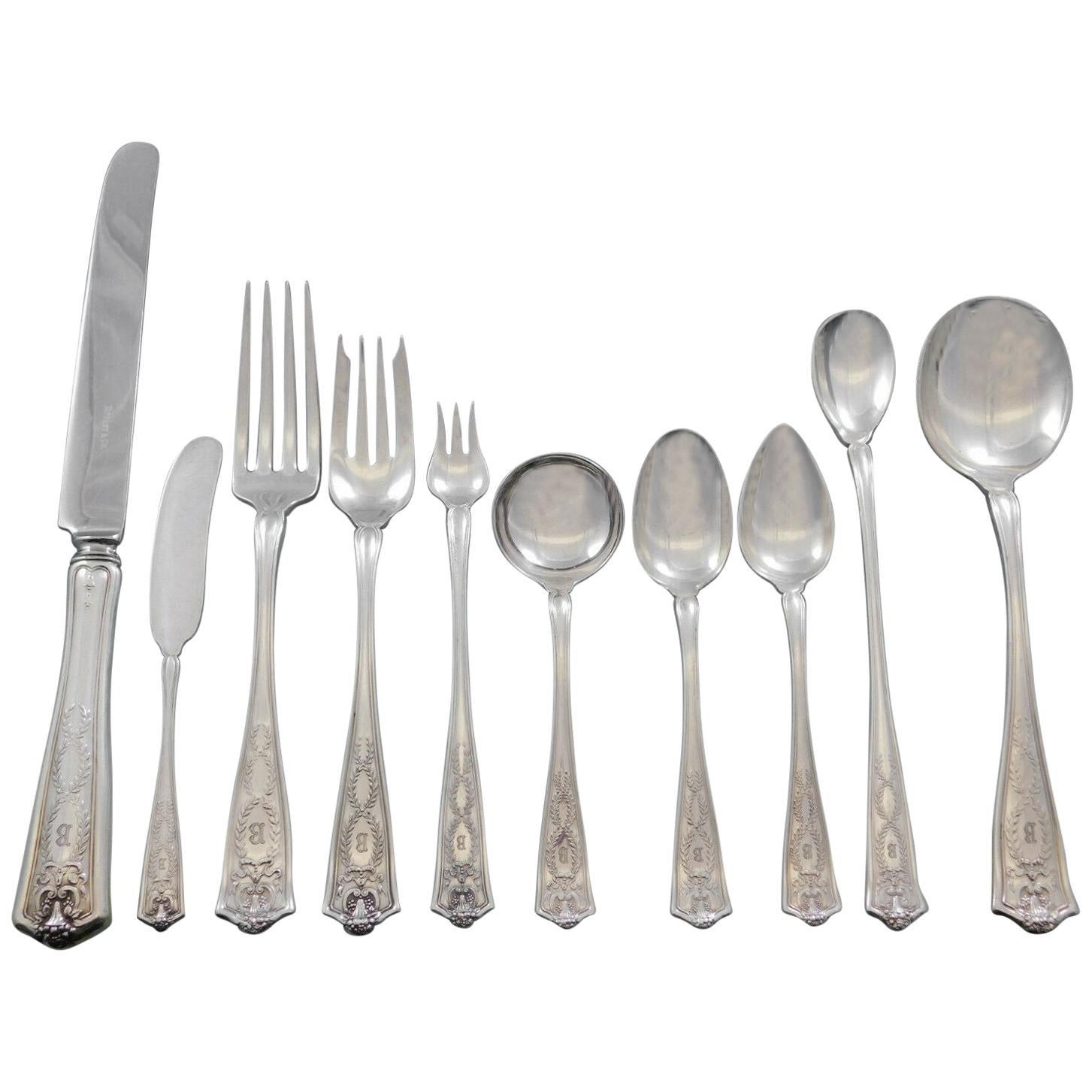 Winthrop by Tiffany Sterling Silver Flatware Set 12 Service 125pc Dinner B Mono For Sale