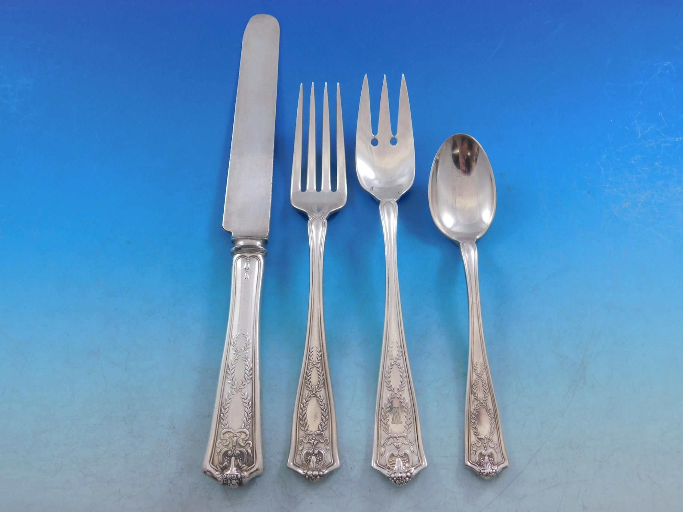 Winthrop by Tiffany Sterling Silver Flatware Set for 8 Service 56 Pieces W Mono In Excellent Condition In Big Bend, WI
