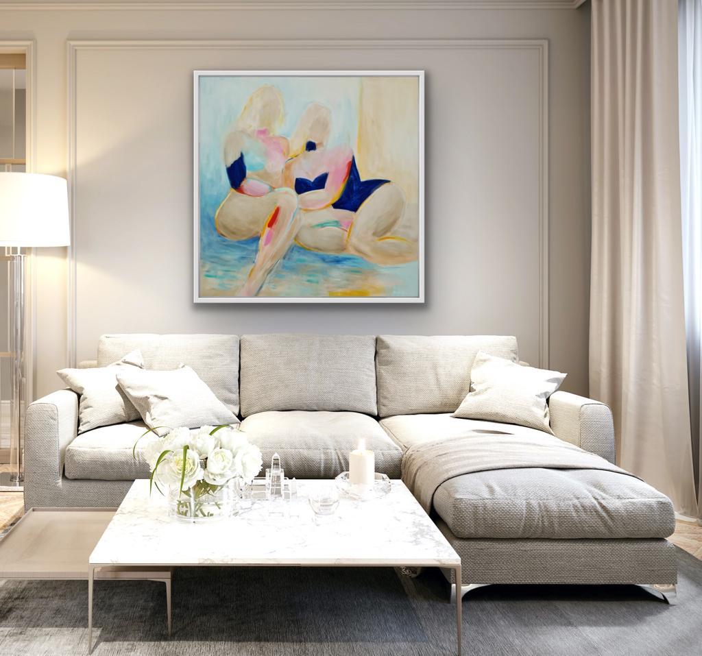 Femmes, pintura figurativa de estilo art déco, arte contemporáneo brillante y declarado en venta 2