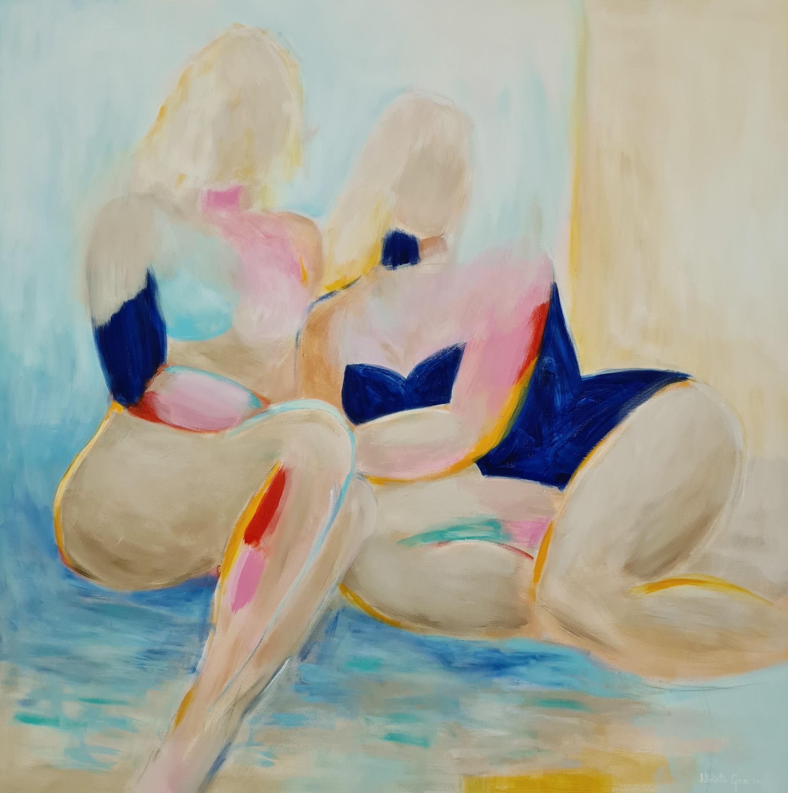Wioletta Gancarz Abstract Painting – Femmes, figuratives Gemälde im Art-déco-Stil, helles zeitgenössisches Statement-Kunst