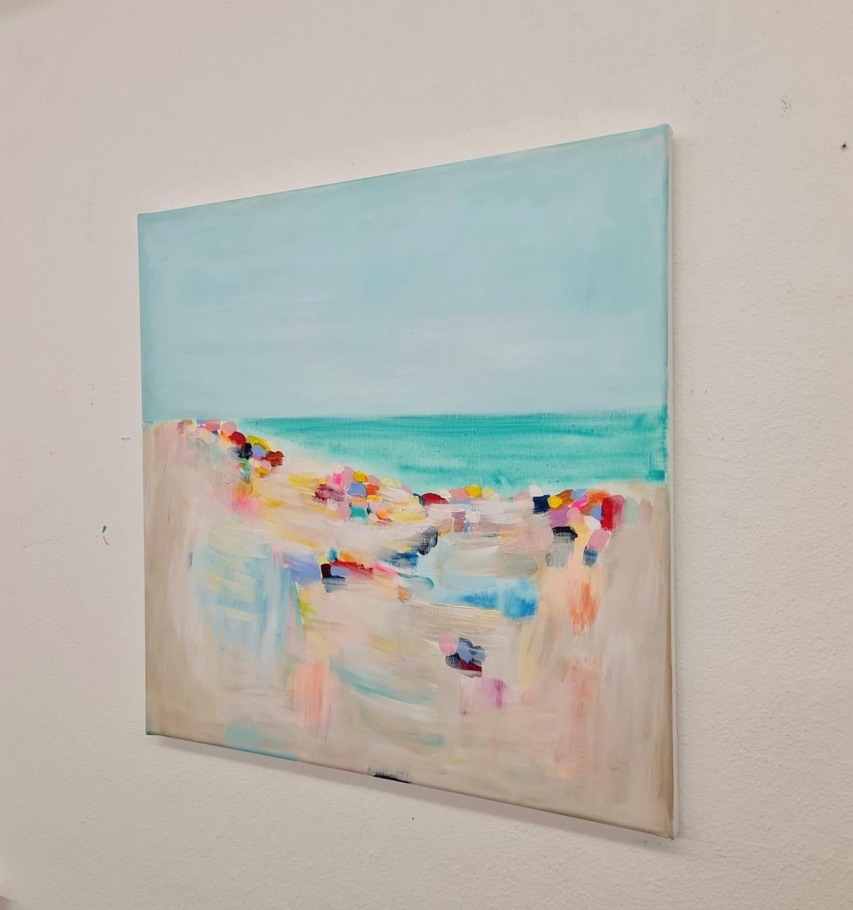 Green Laguna Beach, Coastal Landscape Painting, Colourful Abstract Sea Artwork For Sale 3