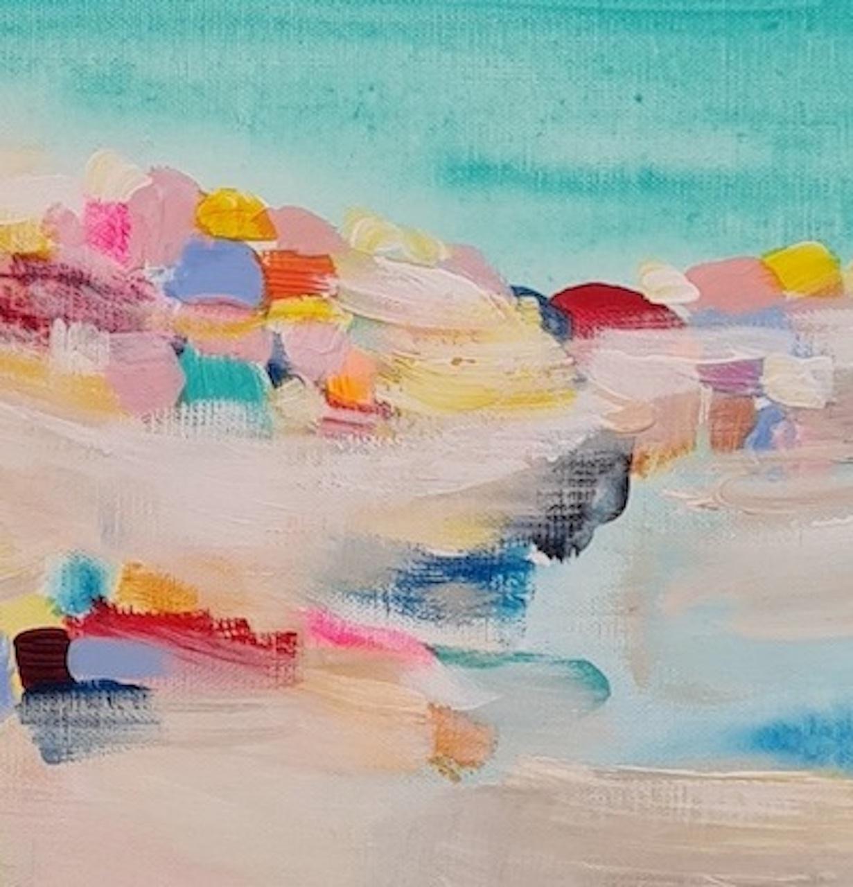 Green Laguna Beach, Coastal Landscape Painting, Colourful Abstract Sea Artwork For Sale 4