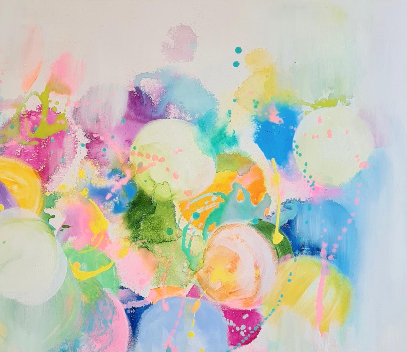 Make A Wish, peinture abstraite vibrante, œuvre d'art contemporaine colorée - Gris Abstract Painting par Wioletta Gancarz